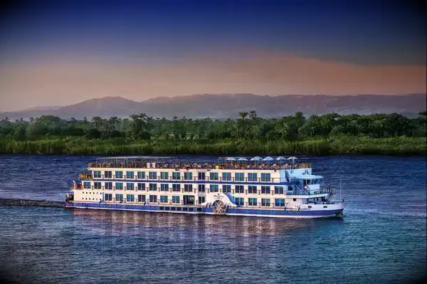 Luxury river cruiser sailing on the Nile River
