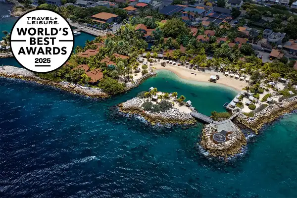 An aerial view of a Caribbean resort.