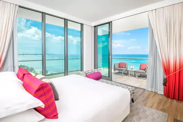 Guest room with water views at the Kimpton Seafire Resort Grand Cayman