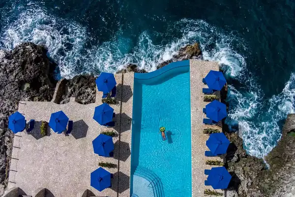 Aerial view of a pool at the Rockhouse Hotel in Jamaica