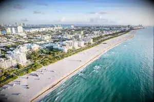 Aerial view of Miami Beach, Florida at sunrise