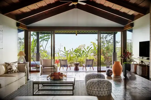 A hotel suite living room. 