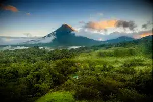 Scenic view of Arenal Volcano in central Costa Rica at sunrise
