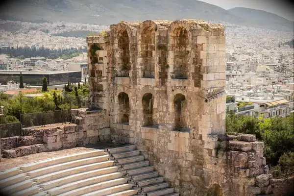 Historic amphitheater with view of city