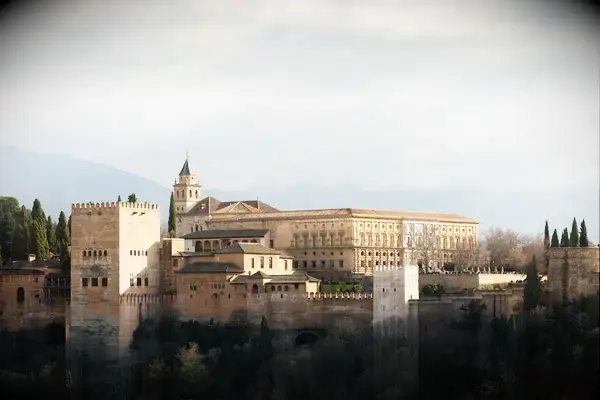Alhambra complex in Granada, Spain, featuring historic Islamic architecture and fortifications