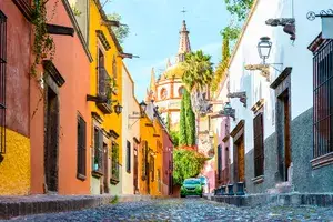 Narrow street in the old town of San Miguel de Allenge, Mexico